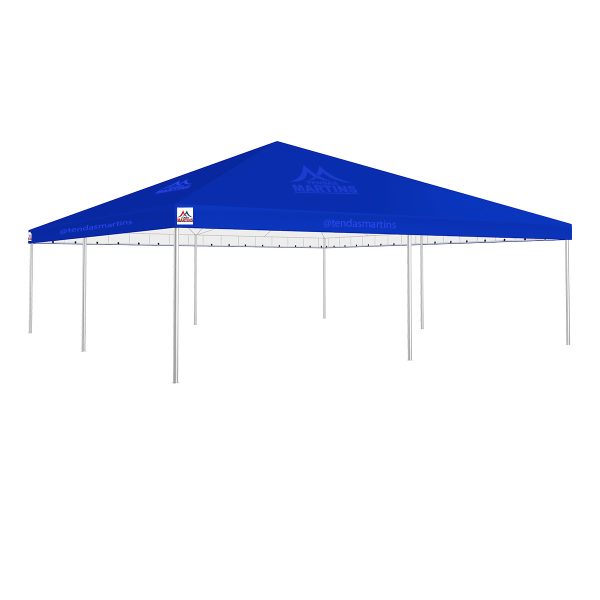 Tenda Piramidal 10x10m azul com estrutura galvanizada