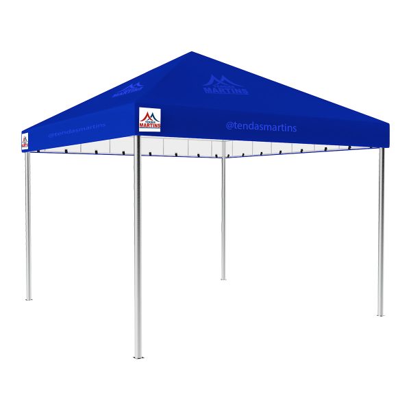 Tenda Piramidal 4x4m azul com estrutura galvanizada