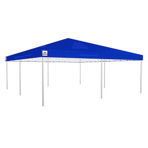 Tenda Piramidal 8x8m azul com estrutura galvanizada