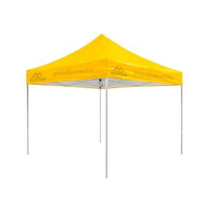 Tenda sanfonada reforçada 2x2 amarela com estrutura galvanizada