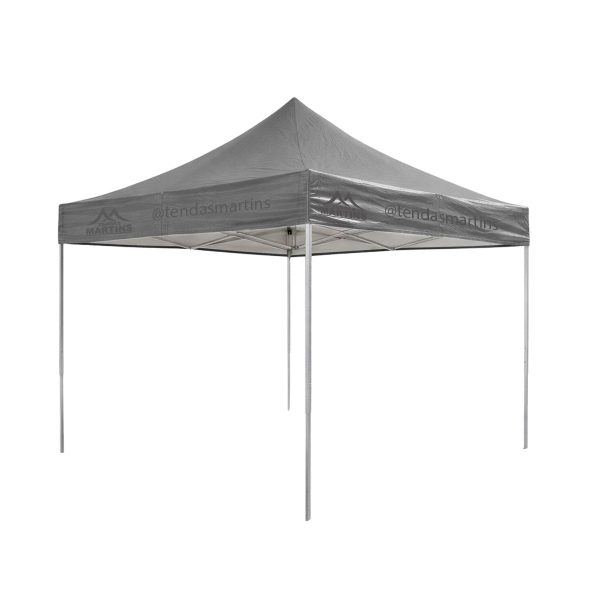 Tenda sanfonada reforçada 2x2 cinza com estrutura galvanizada