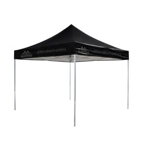 Tenda sanfonada reforçada 2x2 preta com estrutura galvanizada