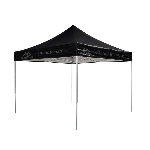 Tenda sanfonada reforçada 3x3 preta com estrutura galvanizada