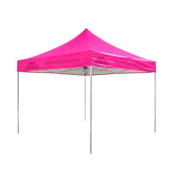 Tenda sanfonada reforçada 3x3 rosa com estrutura galvanizada