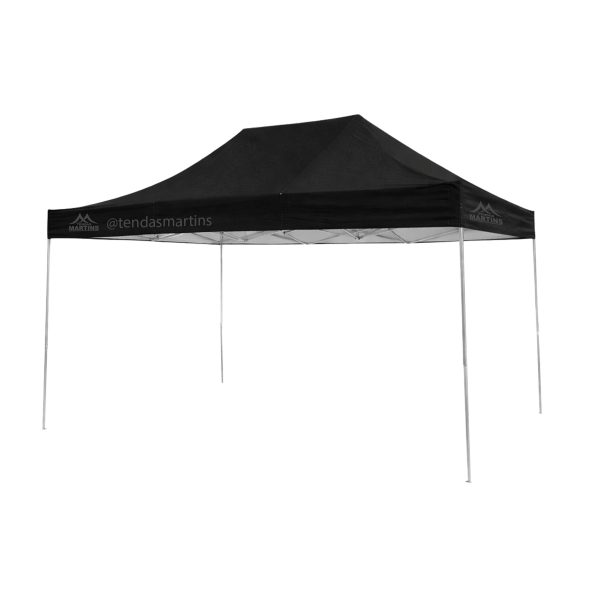 Tenda sanfonada reforçada 3x4,50m preto com estrutura galvanizada