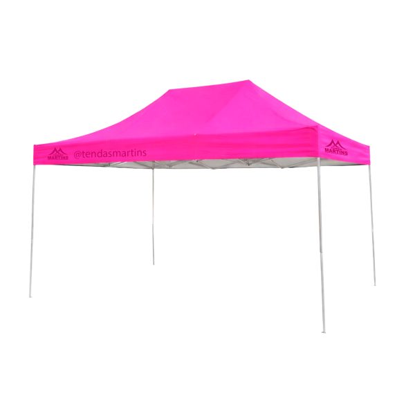 Tenda sanfonada reforçada 3x4,50m rosa com estrutura galvanizada